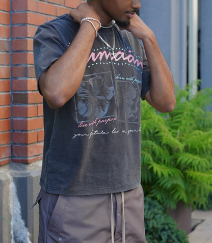 "born with purpose" washed black tee