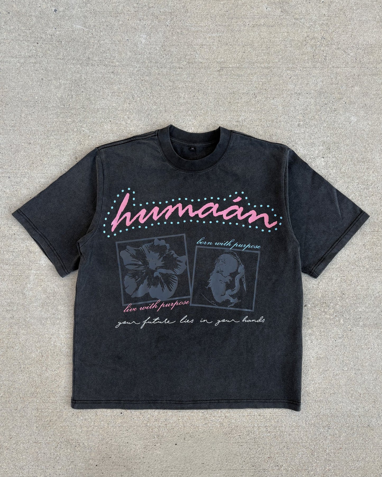 "born with purpose" washed black tee