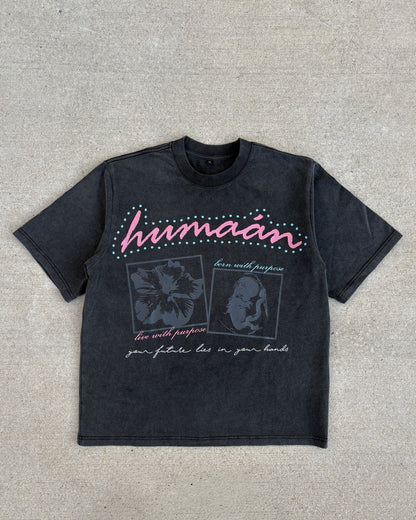 "born with purpose" washed black tee