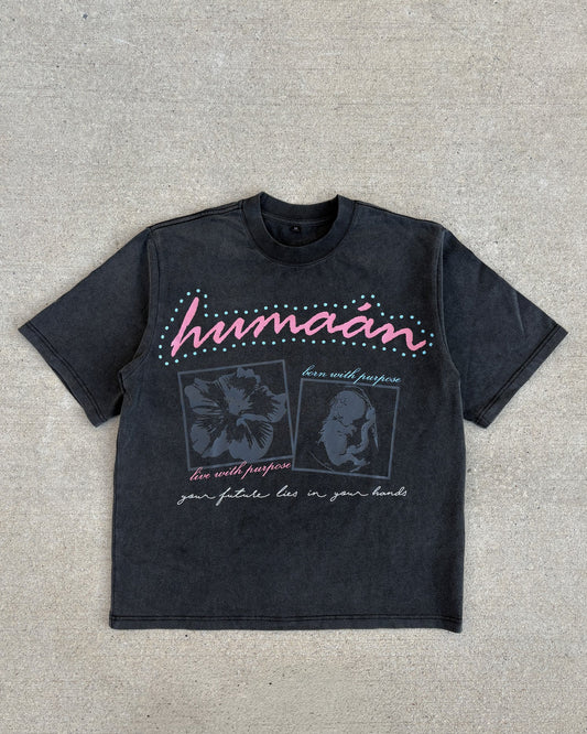 "born with purpose" washed black tee