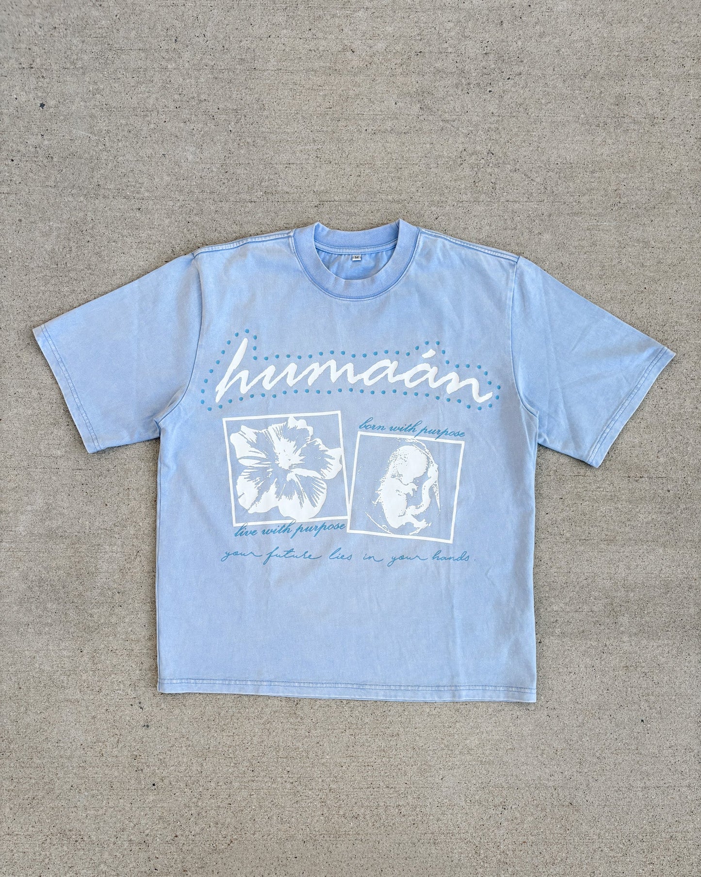"born with purpose" baby blue tee