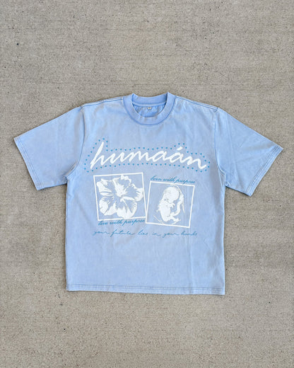 "born with purpose" baby blue tee