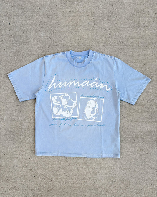 "born with purpose" baby blue tee